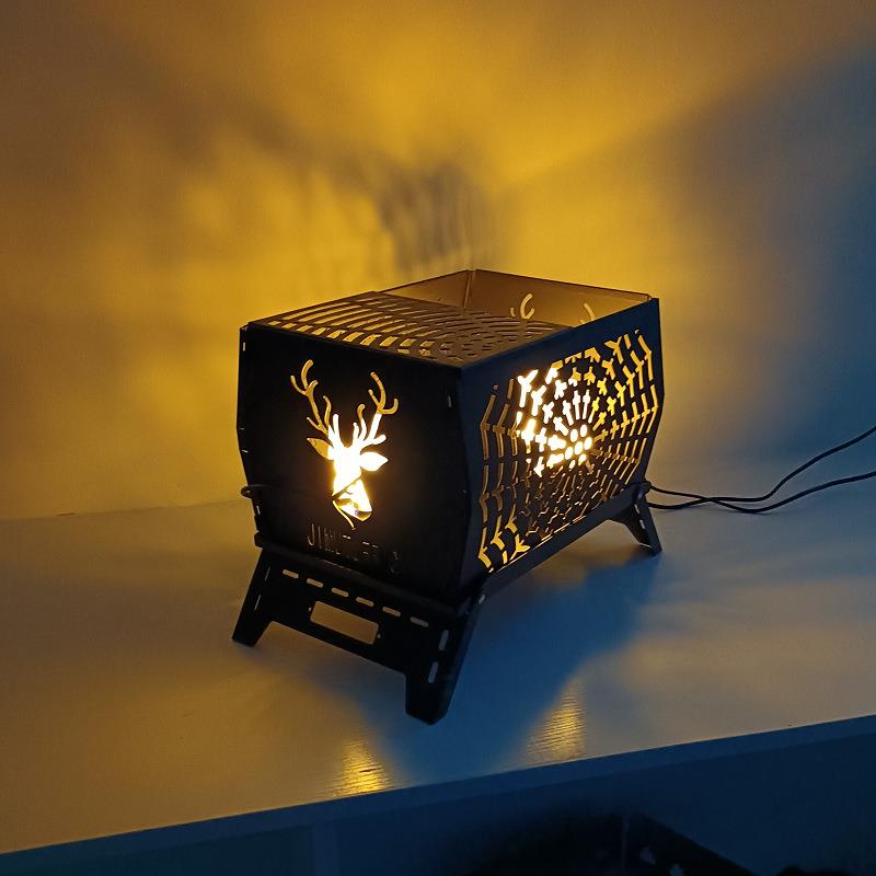 焚火台黑色喷塑可移动冷轧板碳钢鹿头折叠炉烤火盆烧火盆烧木柴