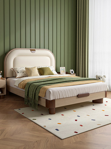 丁丁熊糖果儿童床实木小公寓男女儿童床1.5米公主单人床软床织物