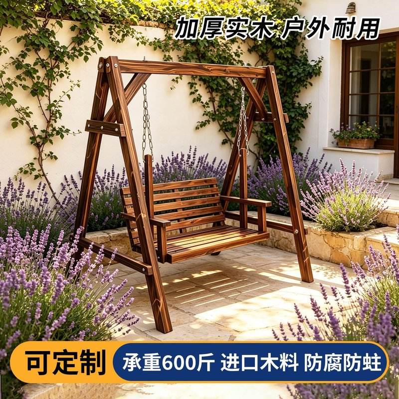 防腐木秋千户外庭院室外吊椅农村别墅院子双人摇椅小院花园荡秋千