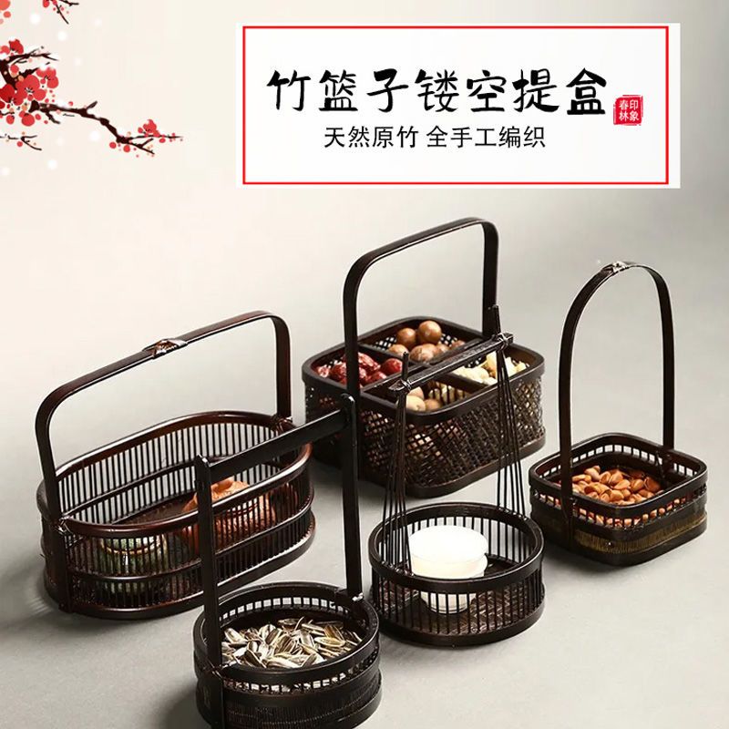 复古手工圆形仿古提篮汉服手持物拍照道具中式精致古风手提篮