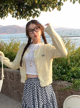 2025新款韩国爆款超火毛衣开衫外套女蝴蝶结刺绣针织紫色上衣韩系