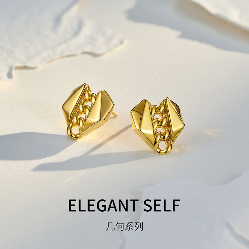 梦金园银饰 爱心银耳钉女轻奢耳饰小众设计感耳坠新年情人节礼物