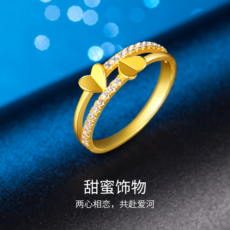 梦金园银饰 爱心925银戒指女款秋冬小众叠戴风戒指新年情人节礼物