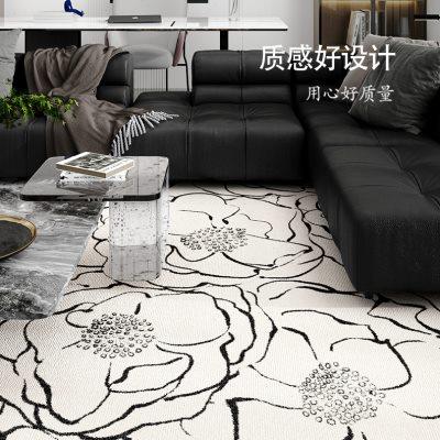 地毯客厅2024新款轻奢高级感沙发茶几毯可擦免洗黑色耐脏家用地垫