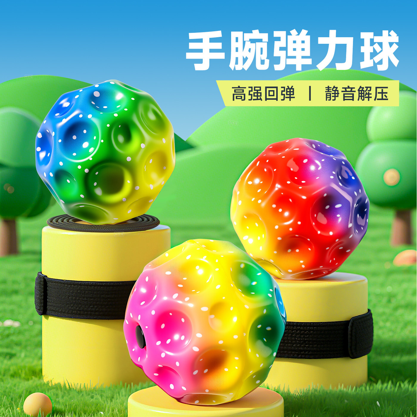 月球石手腕弹力球带绳子手抛球图片
