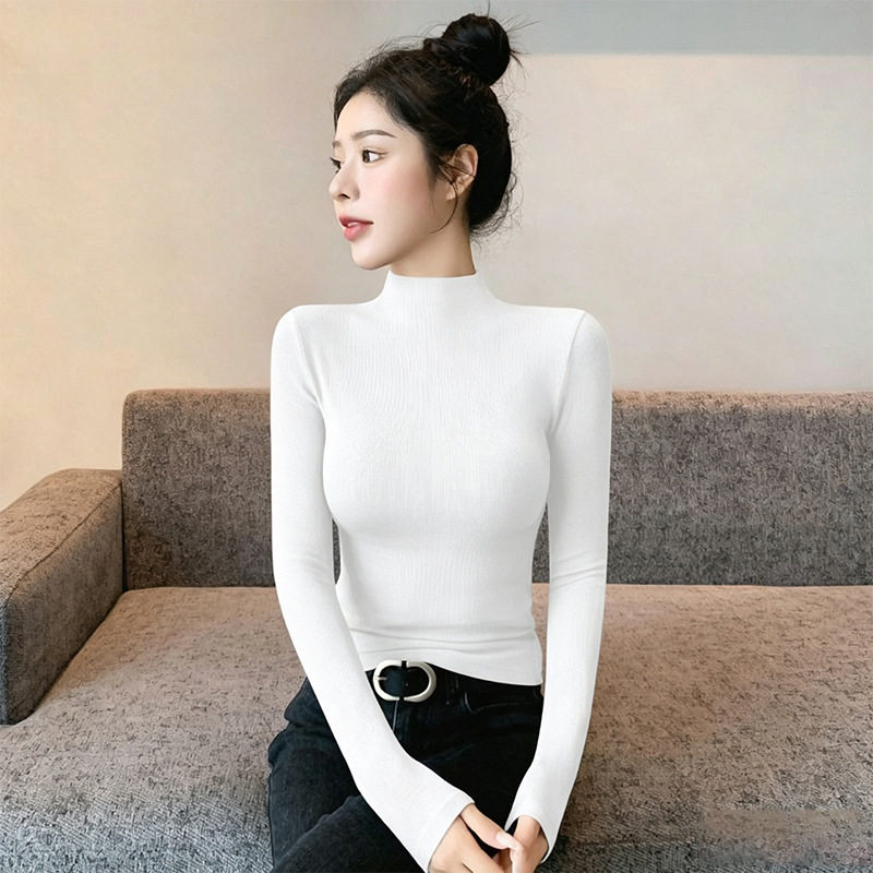 德绒半高领打底衫女2026新款秋冬季灰色内搭加绒修身显瘦黑色上衣