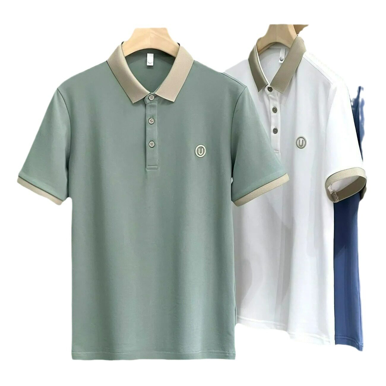 韩版男装英伦风轻奢撞色翻领Polo衫上衣男字母刺绣夏季简约休闲男