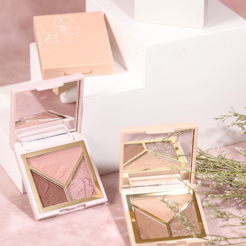 HOJO8118繁花似槿三色眼影珠光哑光款小盘便携大地色眼影盘