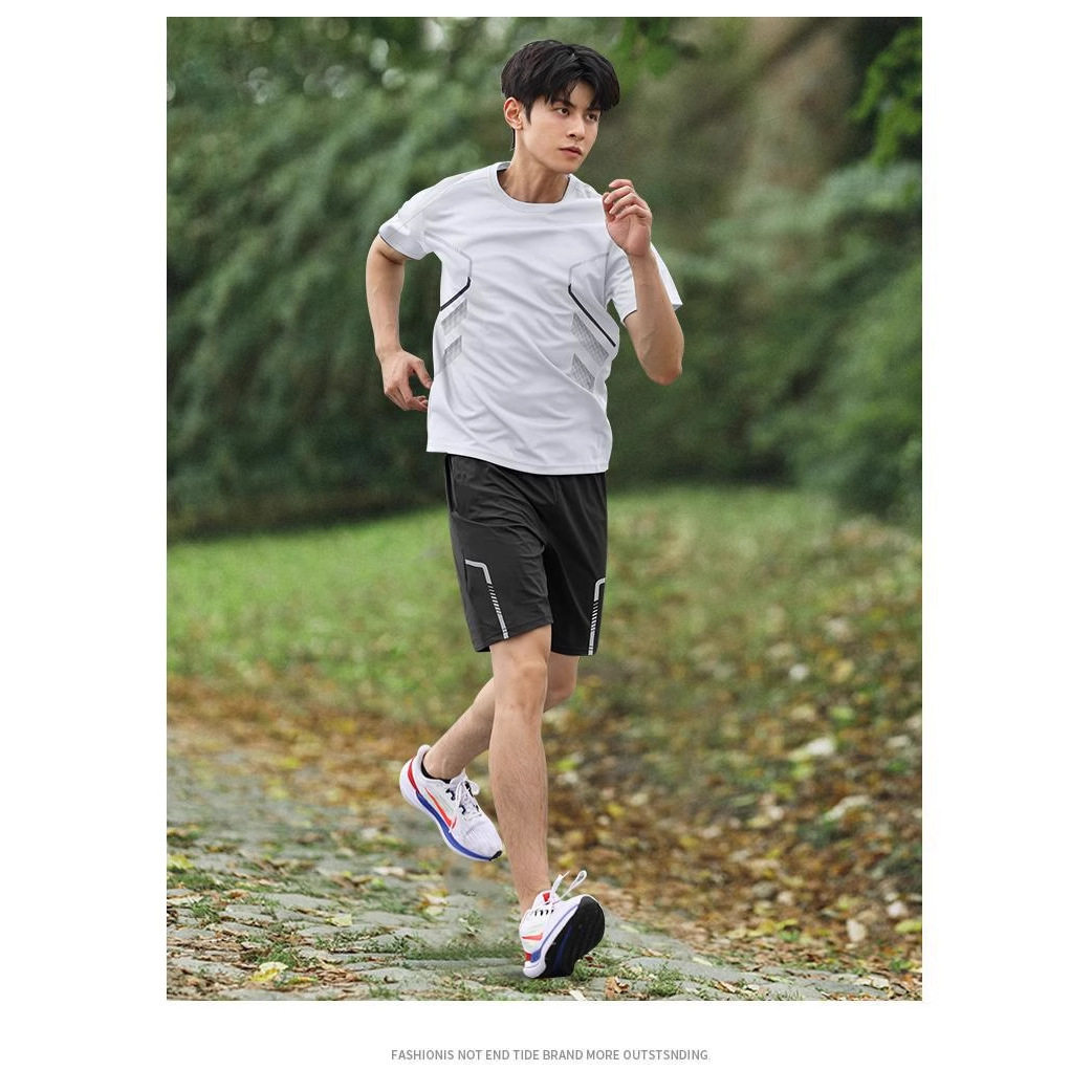 运动服套装男冰丝短袖T恤速干夏季健身衣服篮球晨跑短裤训练套装