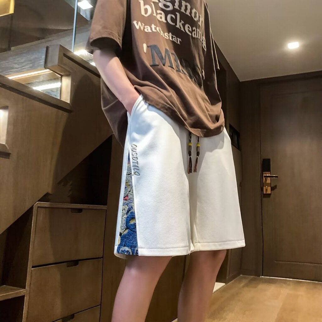 华夫格休闲短裤男款夏季大码宽松透气美式五分裤潮牌篮球运动中裤