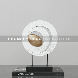 现代简约b风格 饰品交响摆件样板房间客厅玄关白配金黄摆 家居软装