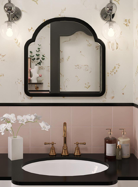 卫生间洗漱镜子壁挂led浴室镜简约黑色创意化妆镜异形玄关装饰镜