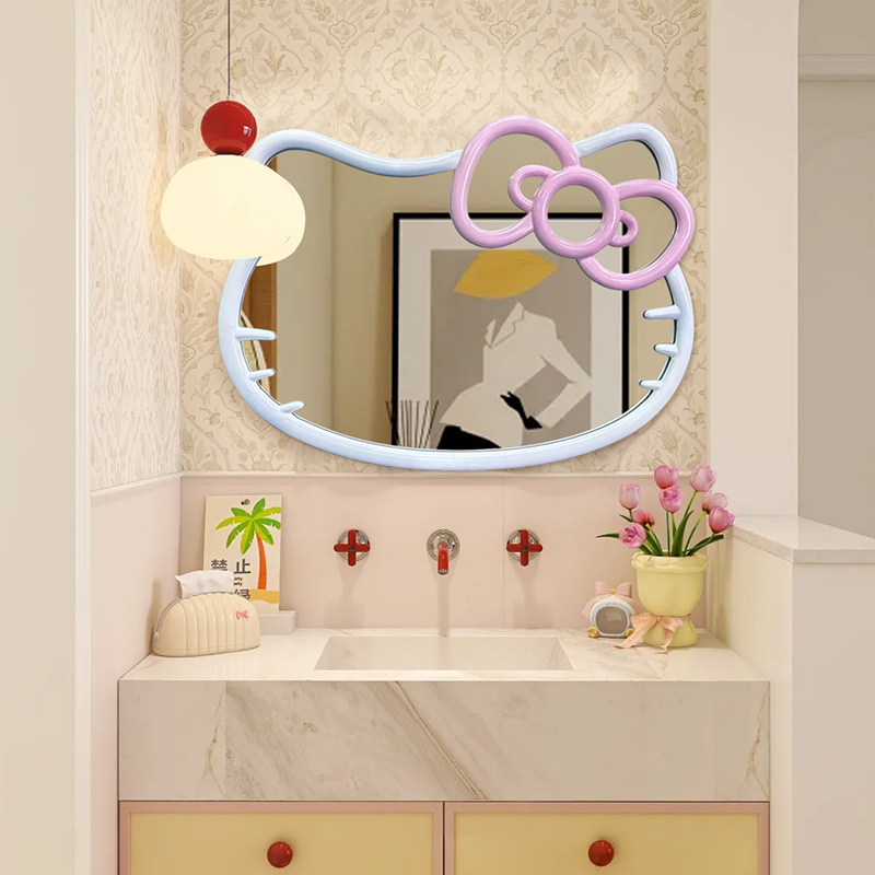 北欧可爱卡通智能卫浴镜ins网红猫咪造型化妆镜儿童房壁挂艺术镜