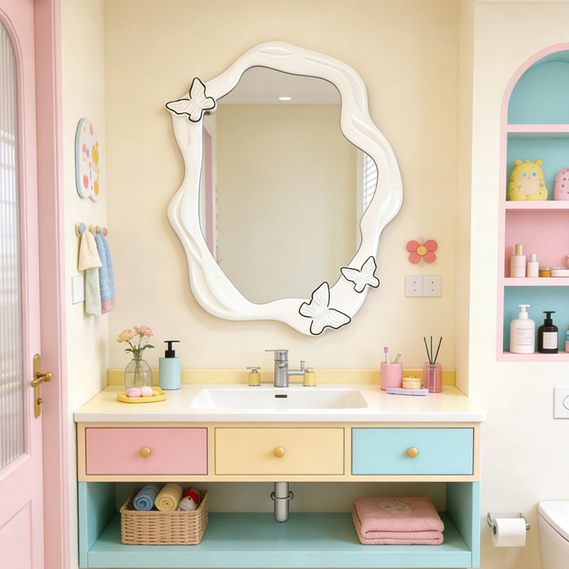 高级蝴蝶设计化妆镜卫生间不规则智能壁挂led灯浴室镜创意装饰镜