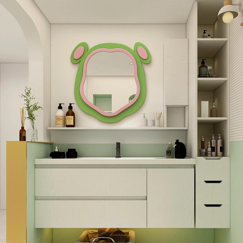 网红创意ins风卧室化妆镜多巴胺儿童卫生间浴室镜可爱造型装饰镜