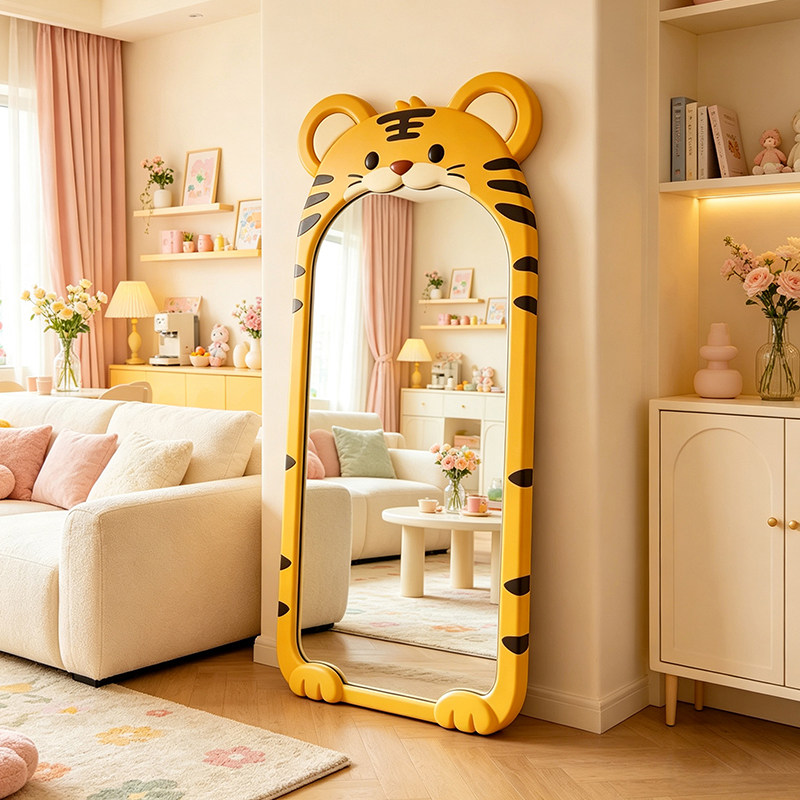 多巴胺卡通老虎造型全身镜女生卧室壁挂穿衣镜ins风落地试衣镜子