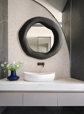 现代简约黑色异形壁挂浴室镜LED智能灯设计艺术卧室化妆镜梳妆镜