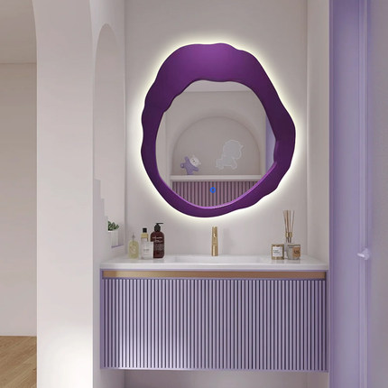 北欧智能led发光浴室镜洗漱台壁挂化妆镜艺术创意不规则装饰镜子