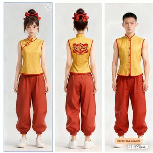 赛龙舟演出服装男款陕北腰鼓民族舞蹈服喜庆服秧歌打鼓服舞龙舞狮