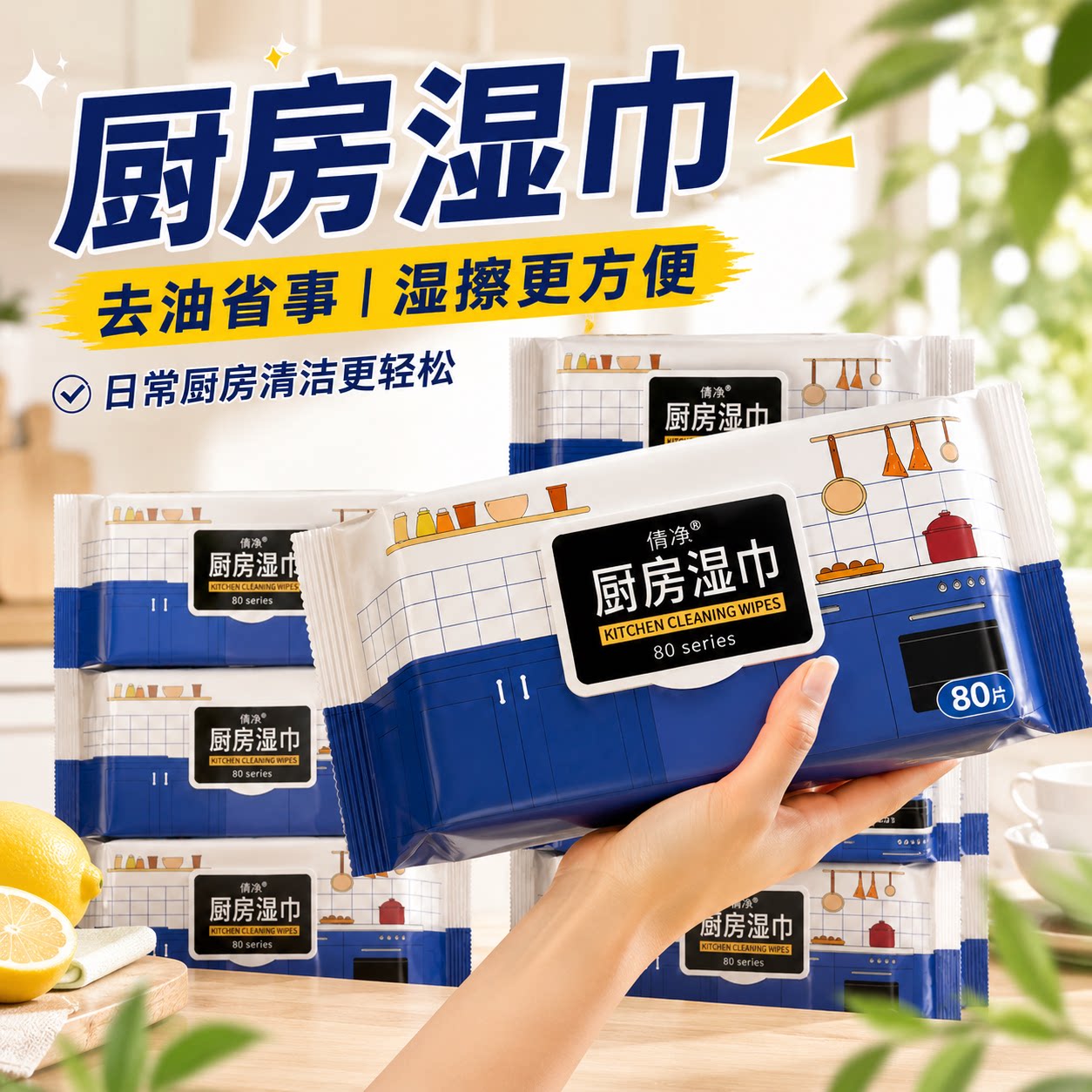 厨房油烟机强力去油污加厚湿巾