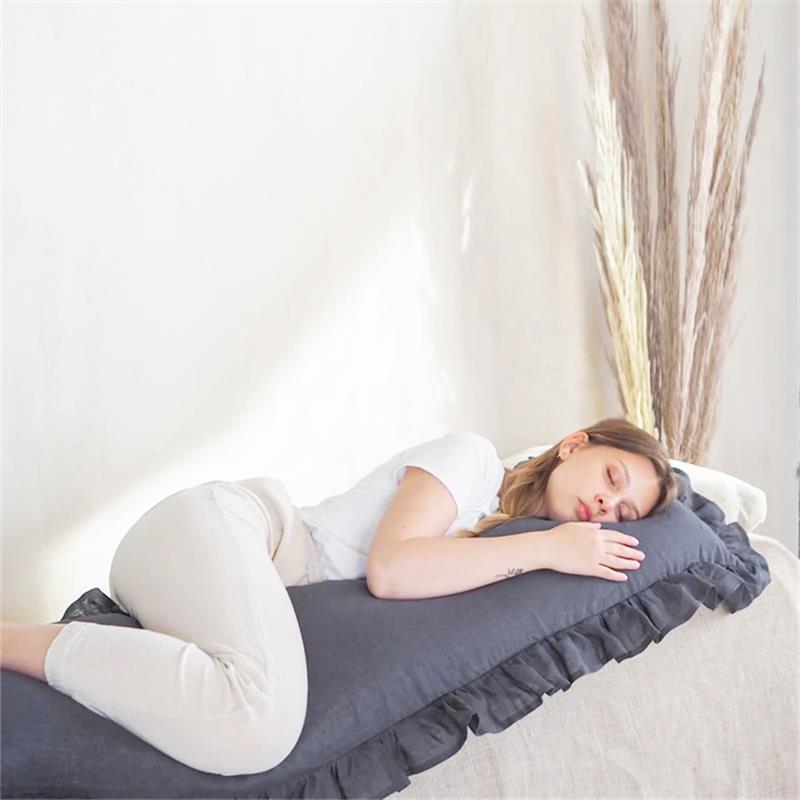 纯亚麻枕头套孕妇夹腿抱枕荷叶边双人枕套情侣枕床头长条靠枕靠背