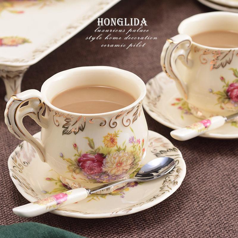 欧式咖啡杯陶瓷带勺家用杯子中古宫廷欧式花茶轻奢咖啡杯喝水