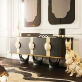 意式 实木餐边柜靠墙一体收纳柜客厅家用高端艺术感大理石玄关柜