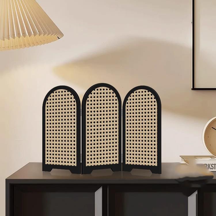 侘寂中古风屏风桌面摆件入户玄关边柜创意装饰品高级感电视柜摆画