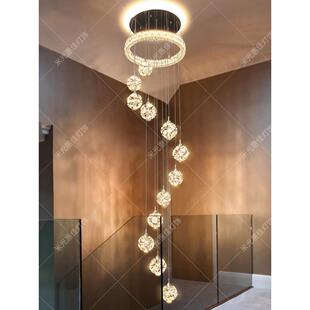 loft覆式楼梯挑空吊灯现代简约轻奢高级感别墅挑高客厅水晶大吊灯