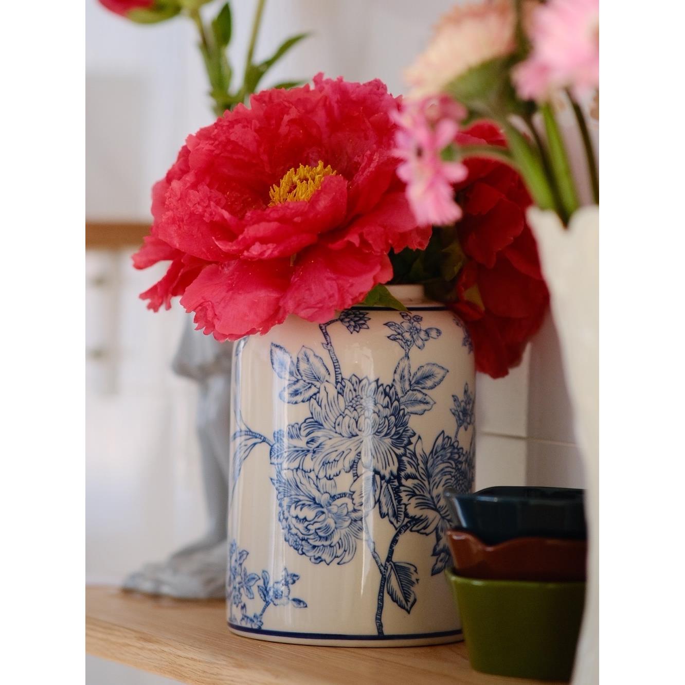 景德镇中式青花陶瓷花瓶手绘现代北欧装客厅插花创意玄关电视酒柜