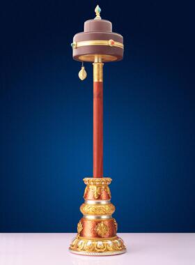 学院款长柄手摇转金轮圣大转经简底座彩绘树脂八吉祥座子家用大号