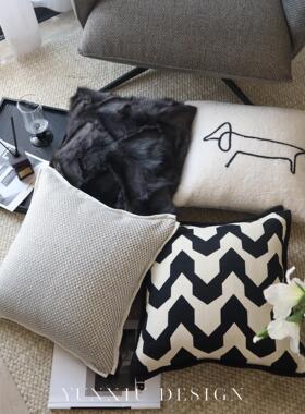 黑色无障碍豪华高端黑灰色枕头现代简单沙发枕头垫客厅方枕头