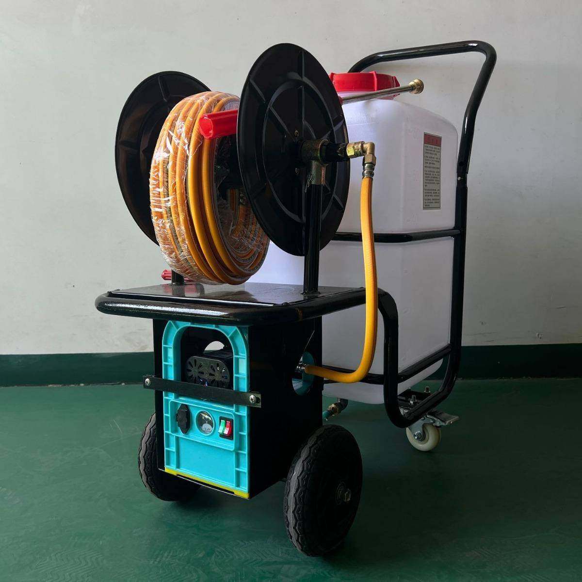 60L小型电动推车式喷雾器双泵打药机蔬菜养猪场自动收管清洗机