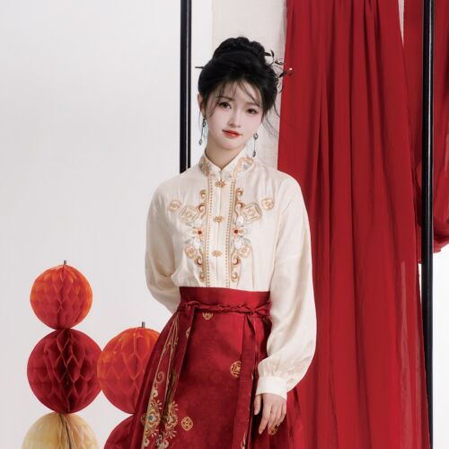 半木尧云游记原创汉服立领刺绣衬衫女国风长袖搭新中式马面裙上衣