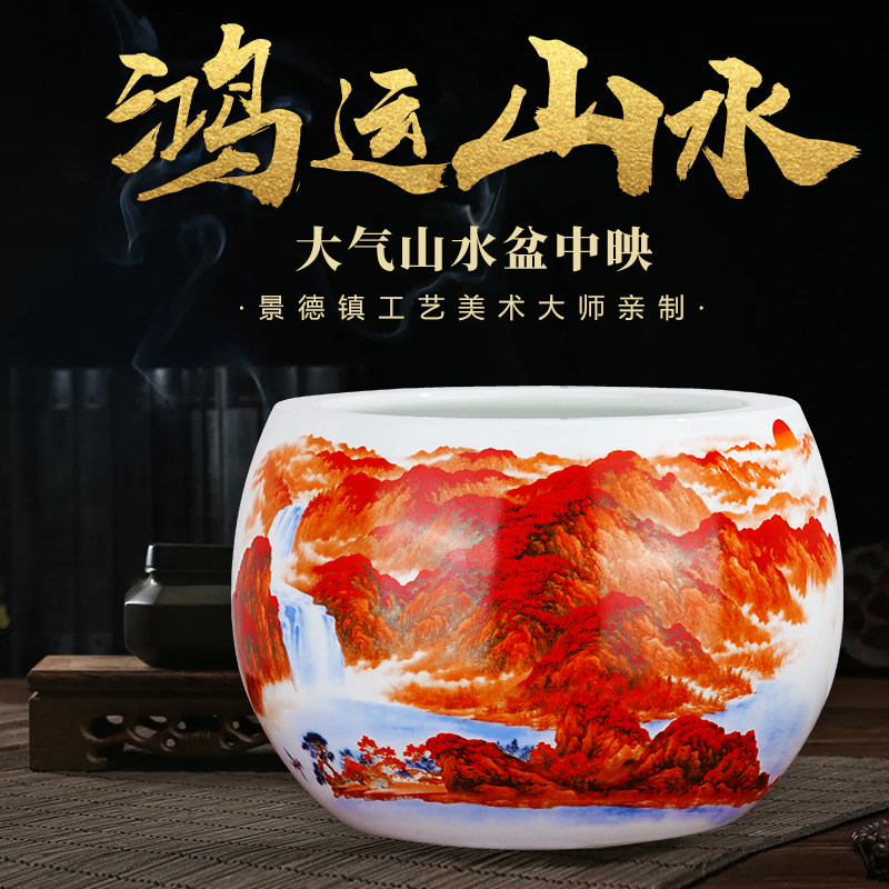 景德镇陶瓷鸿运当头聚宝盆摆件家居客厅新中式客厅玄关招财装饰品,家居饰品,装饰摆件,淘宝优惠券,粉丝福利购,淘宝优惠卷