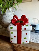 ins圣诞蝴蝶结陶瓷储物罐 创意糖果罐摆件可爱送礼之选卡通带盖