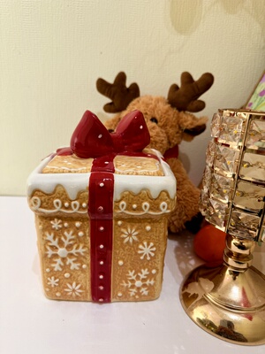 圣诞礼物蝴蝶结陶瓷储物罐创意糖果家用摆件收纳可爱仿古立体浮雕