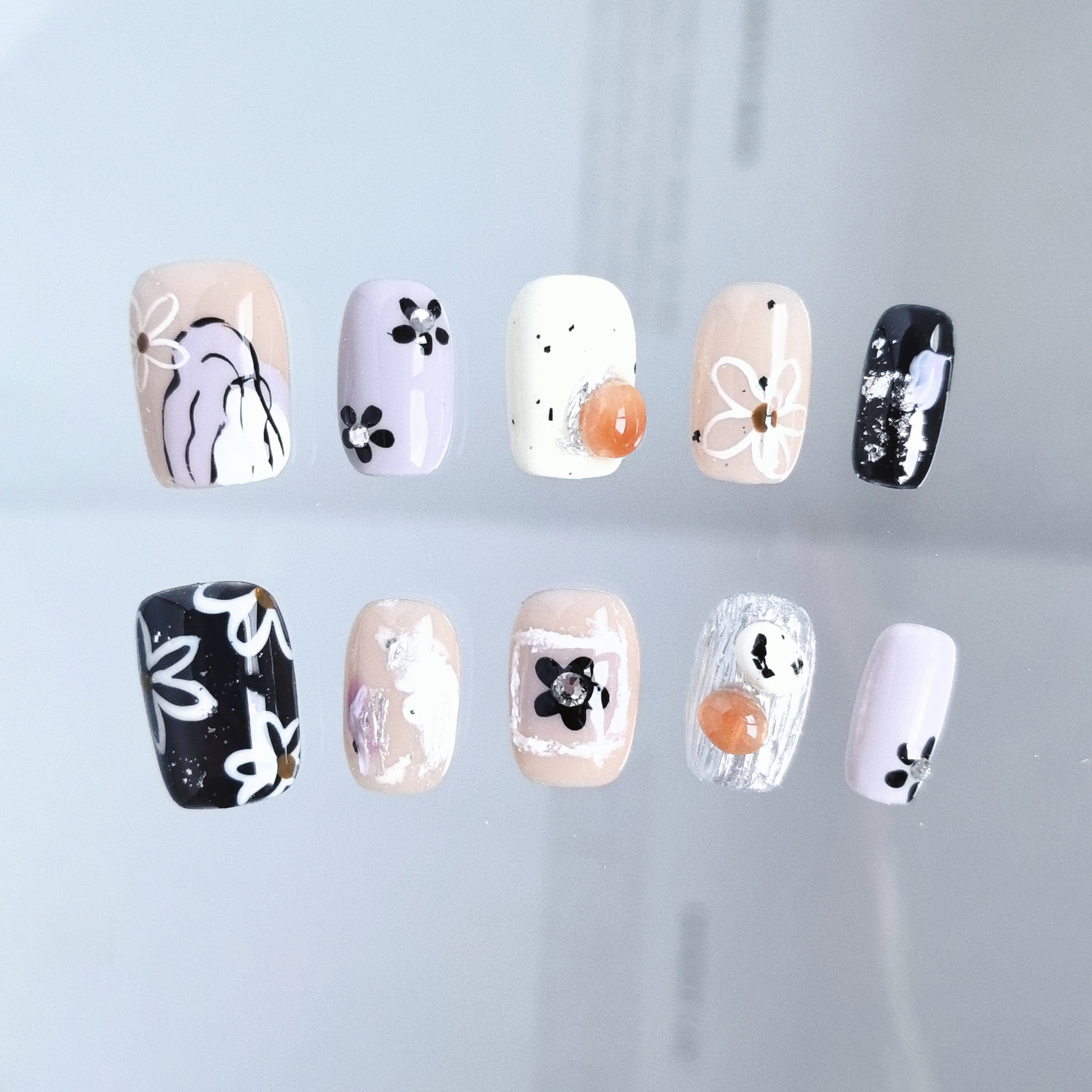 纯手工穿戴甲短梯款可爱卡通手绘