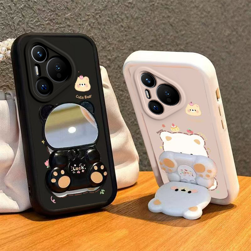 适用华为Pura70手机壳小熊支架p70Pro保护套HUAWEIP七零新款镜子pura70ultra硅胶软壳Por全包防摔高级感男女