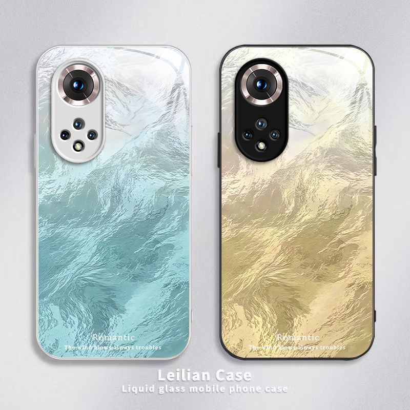 适用荣耀50Pro手机壳华为HONOR5OPro保护套H0N0R50P硬玻璃曲屏简约曲面屏全包防摔Por高级感Pr0男女渐变羽纱