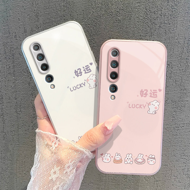 适用小米10手机壳Mi10pro保护套M10十至尊纪念版新款简约钢化玻璃硬壳全包防摔曲屏专用高级感男女好运兔子