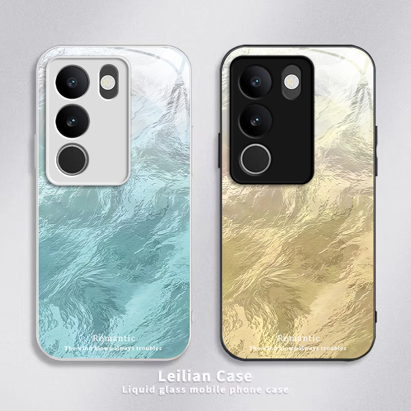 适用vivoS17t手机壳vivo S17t保护套SE新款简约硬玻璃全包防摔vivis步步高曲屏曲面屏高级感viv0男女渐变羽纱