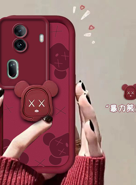 适用于OPPOReno11pro手机壳新款reno11por保护套红色暴力熊男女高级感硅胶软壳全包防摔磨砂外壳情侣网红潮流
