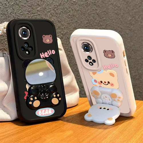 适用荣耀50Pro手机壳小熊支架华为HONOR5OPro保护套H0N0R50P软硅胶曲屏镜子曲面屏全包防摔Por高级感Pr0男女