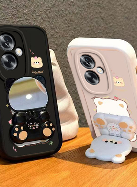 OPPOA2手机壳小熊支架OPPO新款A2保护5G套A25G镜子OPA/OPPA硅胶软壳OPP0PP0PPO全包PPOA防摔OPOP男女OA/POA