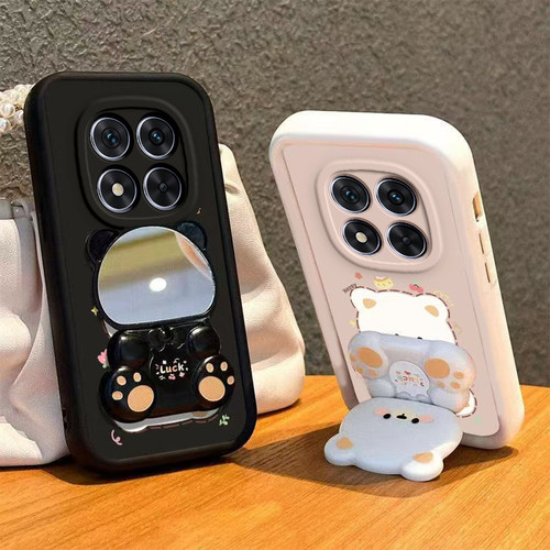 适用红米Note14Pro+手机壳小熊支架RedmiNote14Por十保护套Redmi新款RED镜子加N0te硅胶软壳全包防摔Pr0男女