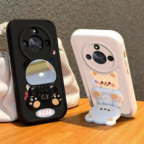 适用荣耀X50Pro手机壳小熊支架华为X5OPro保护套X50P新款曲屏专用曲面屏镜子软硅胶软壳全包防摔Por叉Pr0男女