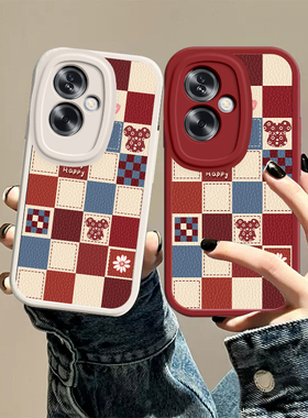 适用于oppoa2手机壳a25g新款保护套红色格子小熊男女款高级感oppa硅胶软壳全包防摔opoa磨砂外壳情侣网红可爱