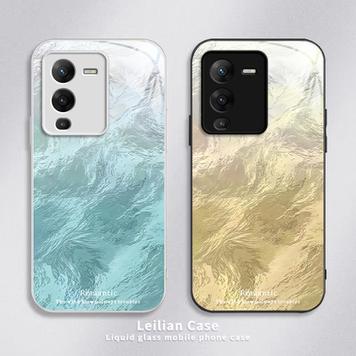 适用vivoS15手机壳vivo S15Pro保护套viv0新款简约硬玻璃全包防摔曲屏曲面屏步步高维沃Por是Pr0男女渐变羽纱