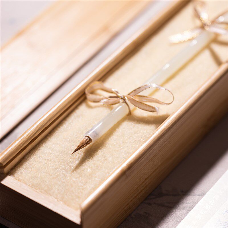 青玉案天然玉石毛笔小i楷书法专用纯狼毫紫毫专业级瘦金体岫玉玉